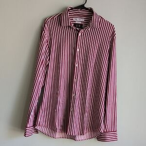 Zara Men's Striped Button-Down Shirt in Red and White